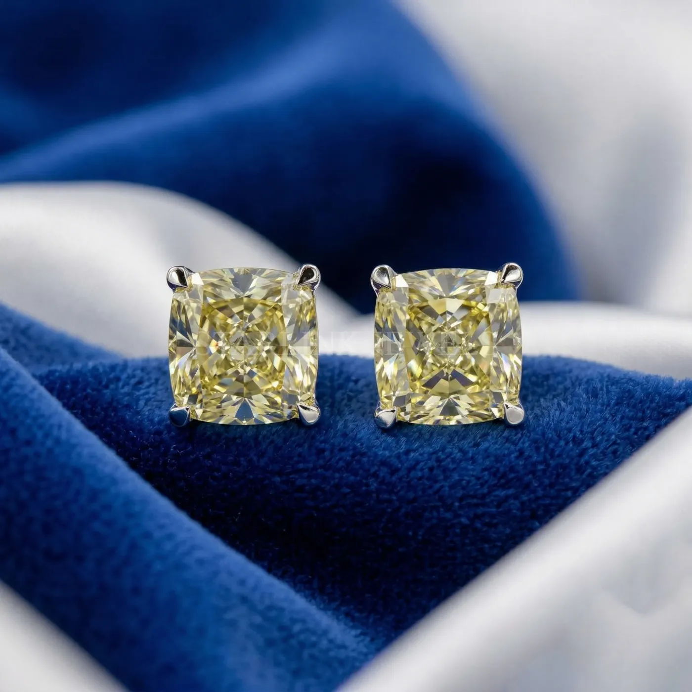 8.14 Ct Cushion Yellow Diamond Stud Earrings