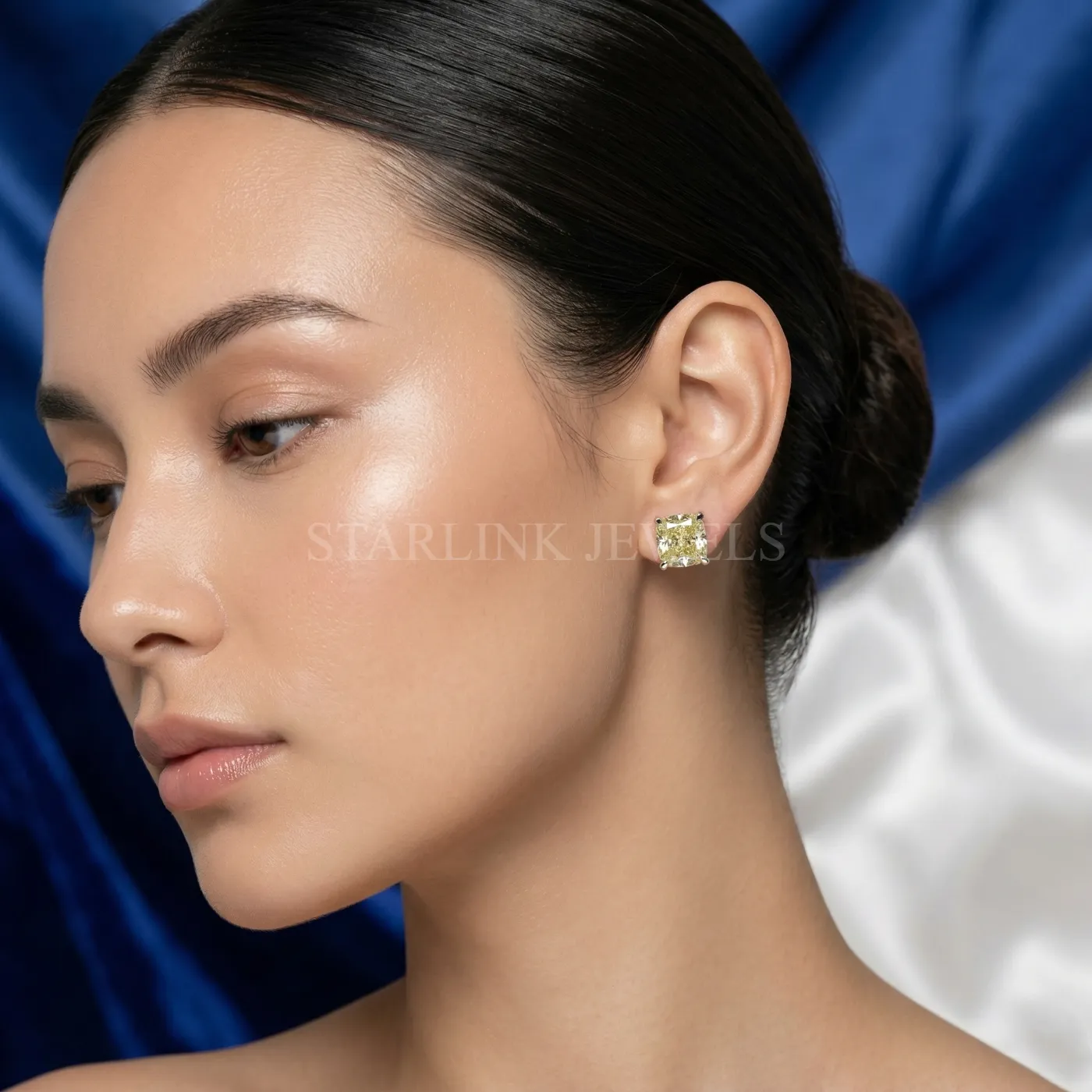 8.14 Ct Cushion Yellow Diamond Stud Earrings – view 2