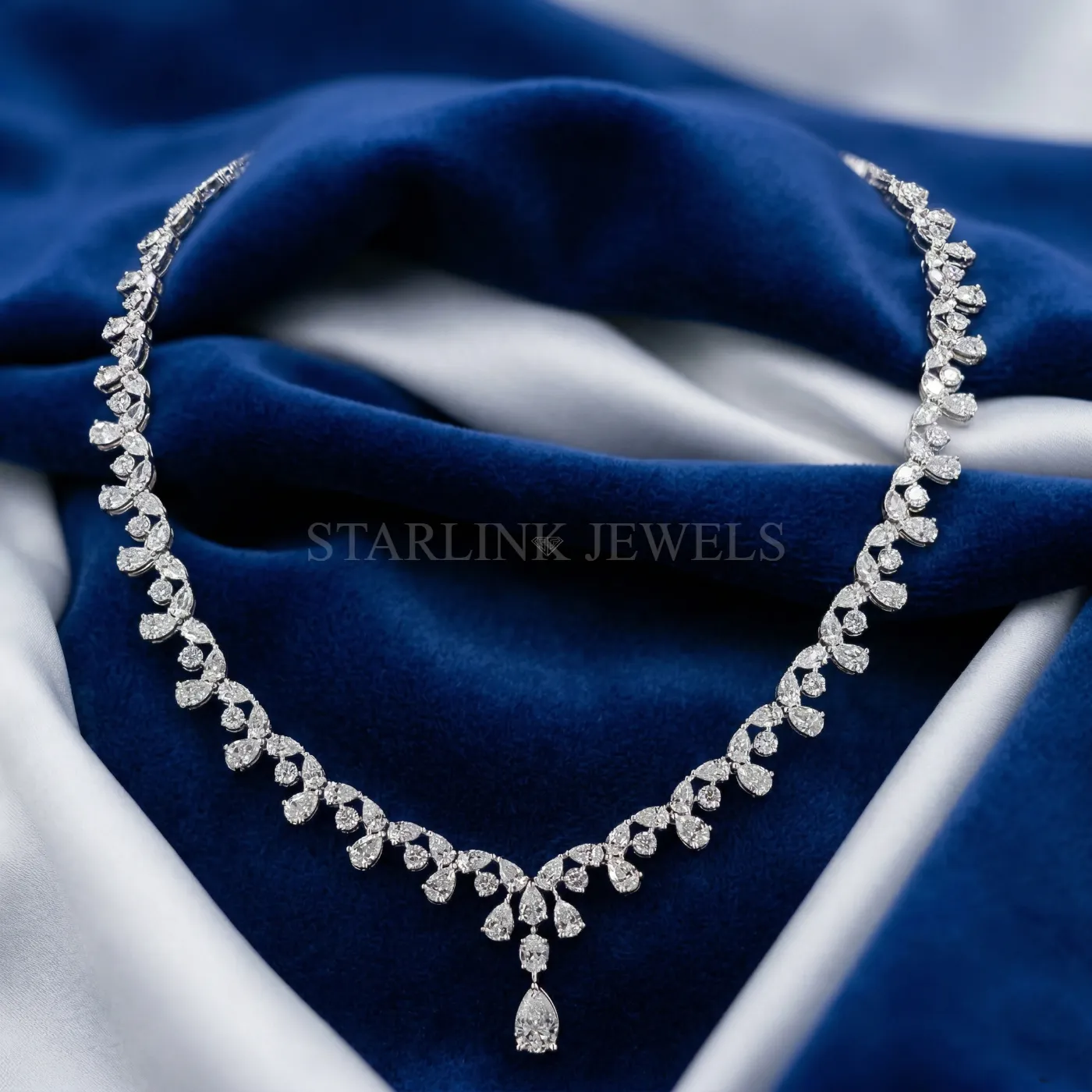 29.25 Ct Pear & Round Diamond Statement Necklace