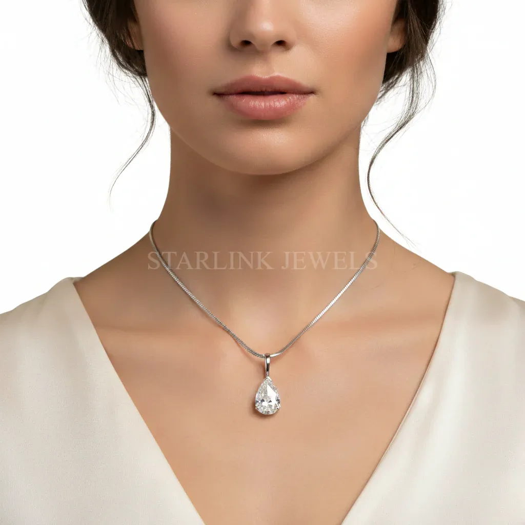 Pear Cut Solitaire Diamond Pendant – view 4