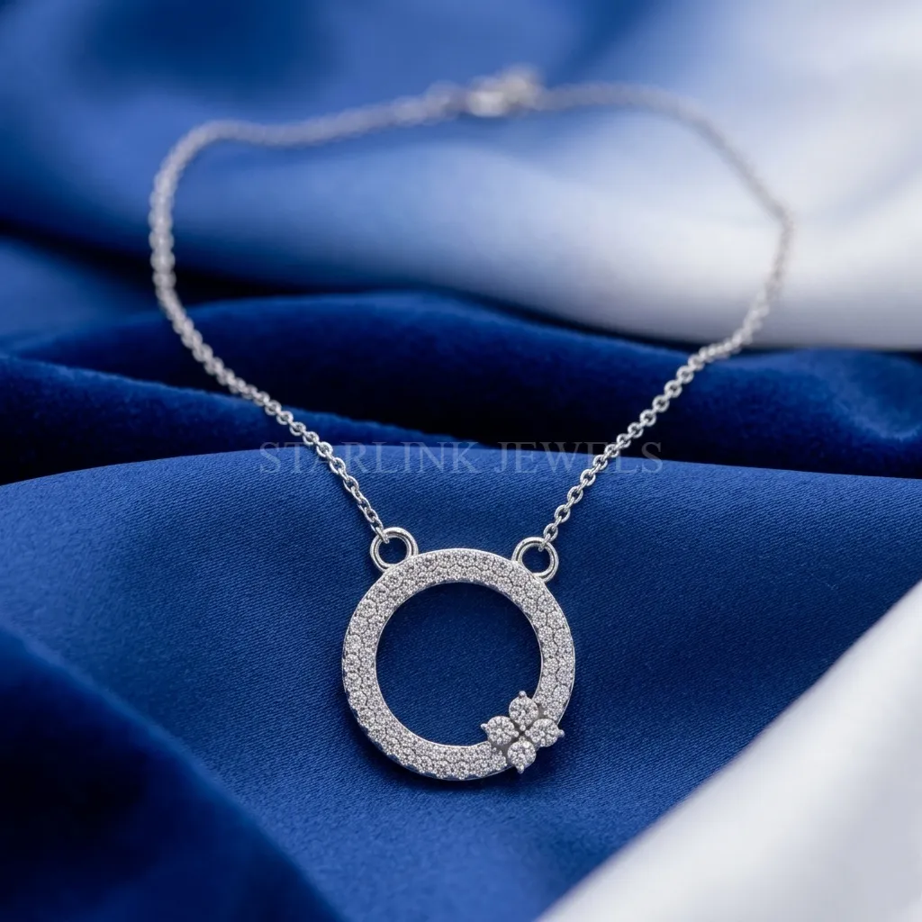 Round Diamond Floral Circle Pendant