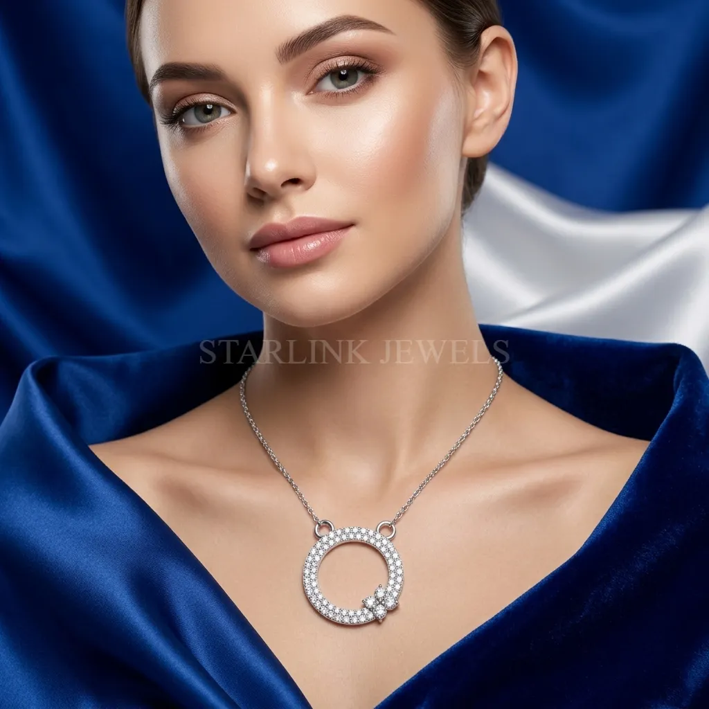 Round Diamond Floral Circle Pendant – view 3