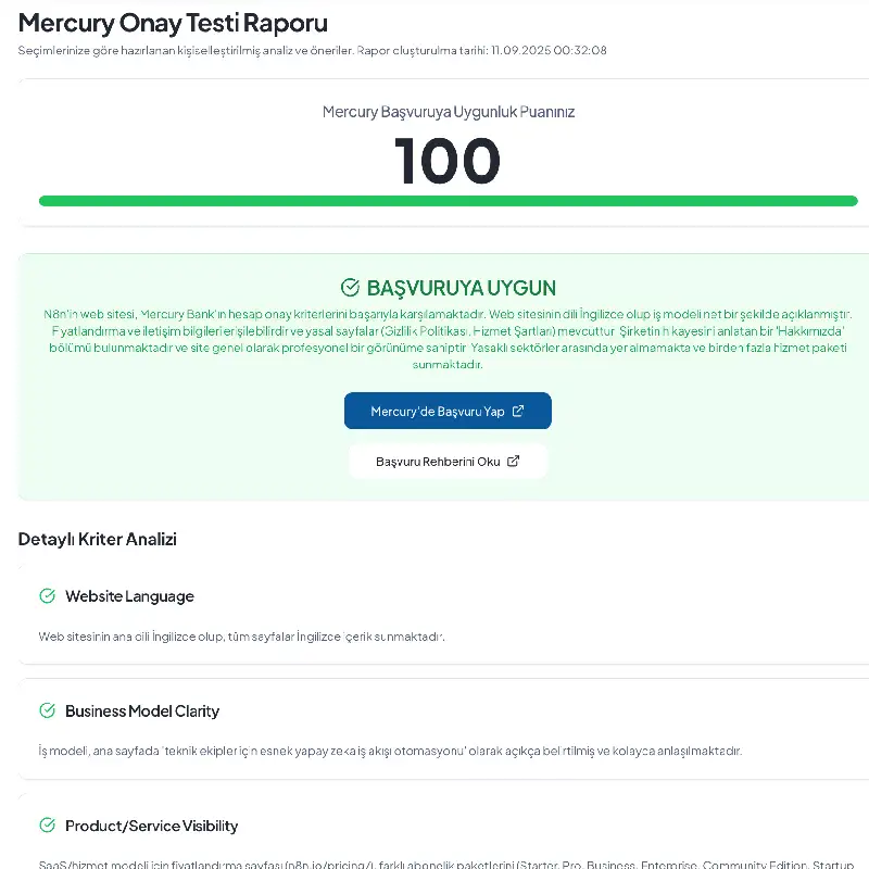 Mercury Onay Aracının analiz yaptığı ekran
