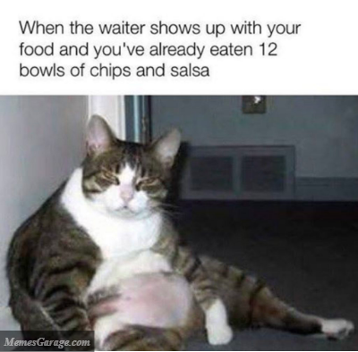 When The Waiter Shows Up With Your Food And You've Already Eaten 12 Bowls Of Chips And Salsa