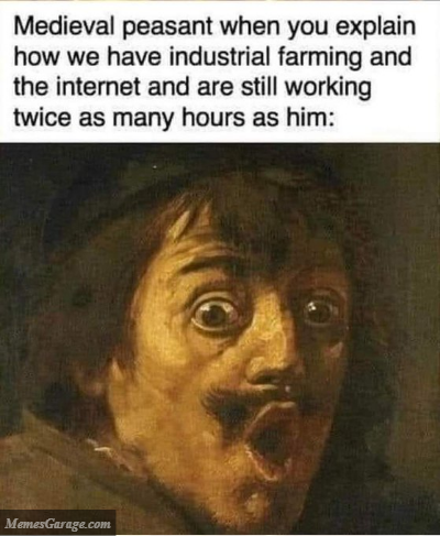 Medieval Peasant When You Explain How We Are Still Working Twice As Many Hours As Him
