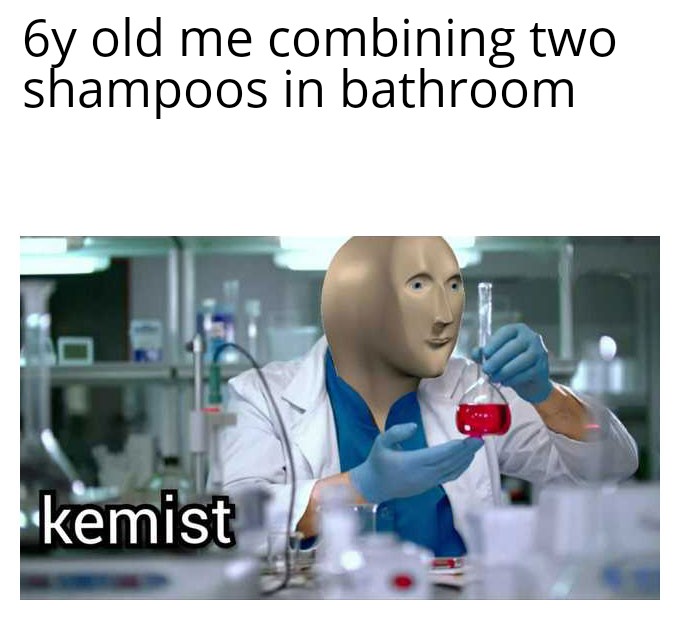 6 Years Old Me Combining Two Shampoos In Bathroom