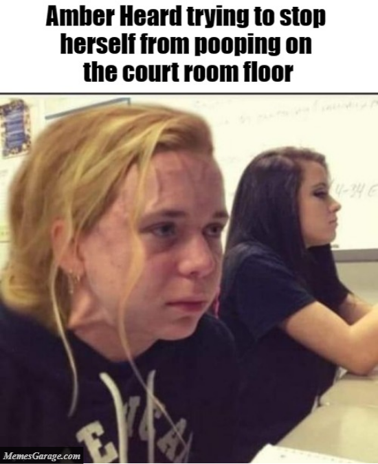 Amber Heard Trying To Stop Herself From Pooping On The Court Room Floor
