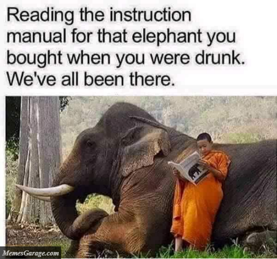 Reading The Instruction Manual For That Elephant You Bought When You Were Drunk
