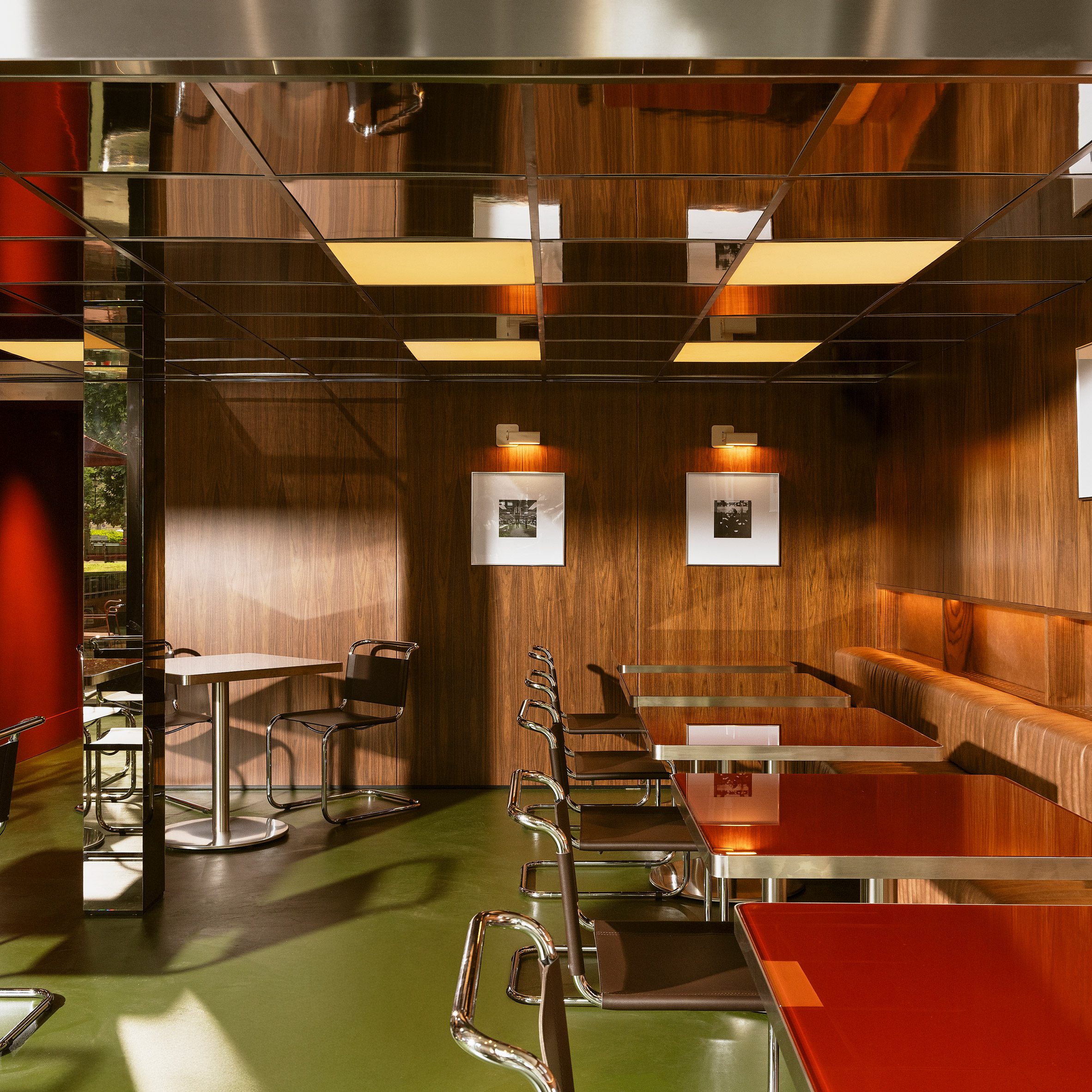 Seating area beneath mezzanine