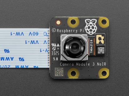Raspberry Pi Camera Module 3 NoIR - 12MP 75 Degree Infrared Lens - Top Down Close Up Shot of the Raspberry Pi Camera Module 3 NoIR - 12MP 75 Degree Infrared Lens.