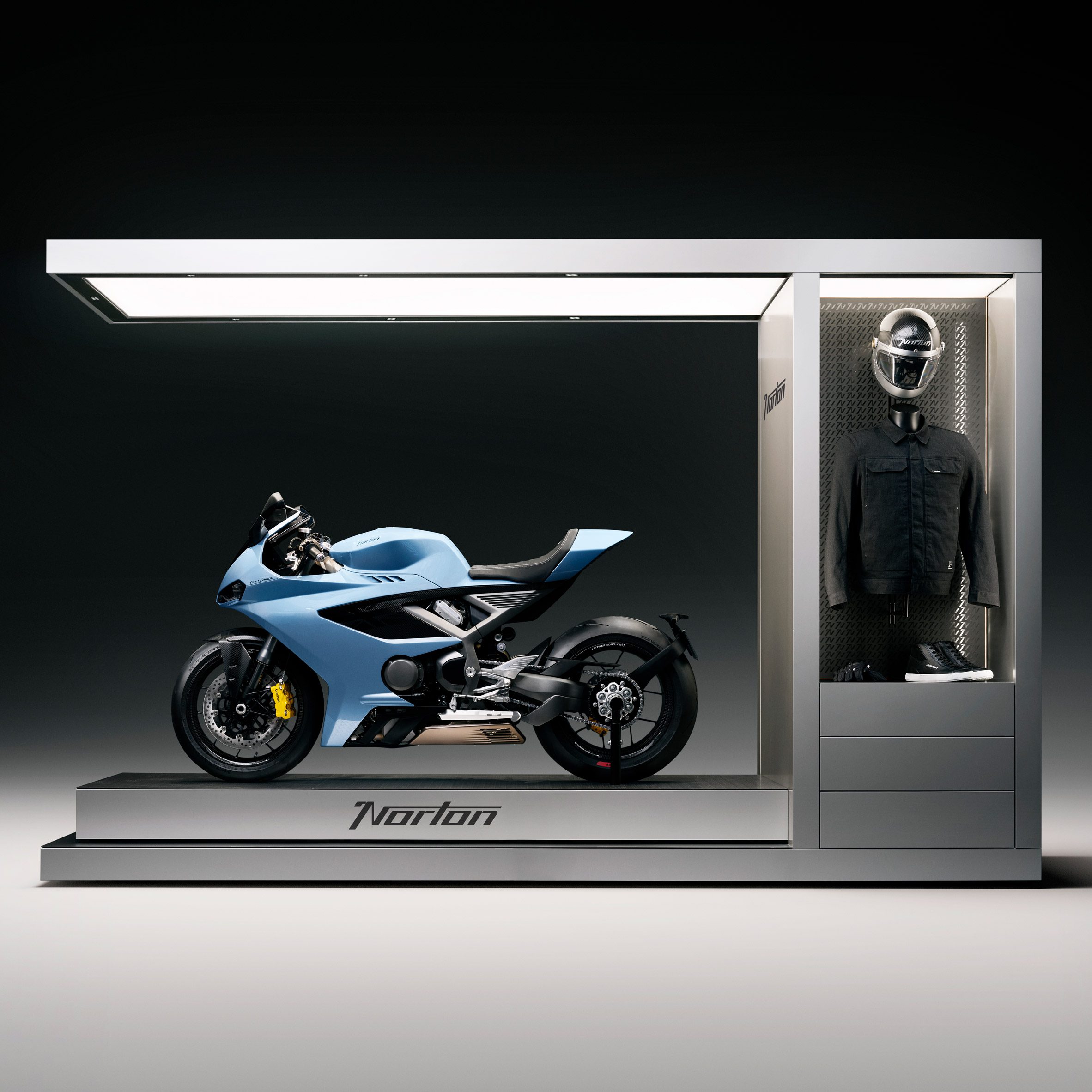Foster + Partners designs retail podium to highlight "precision and modernity" of Norton Motorcycles
