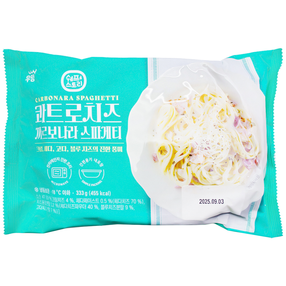 우양 쉐프스토리 콰트로치즈 까르보나라 스파게티 333g