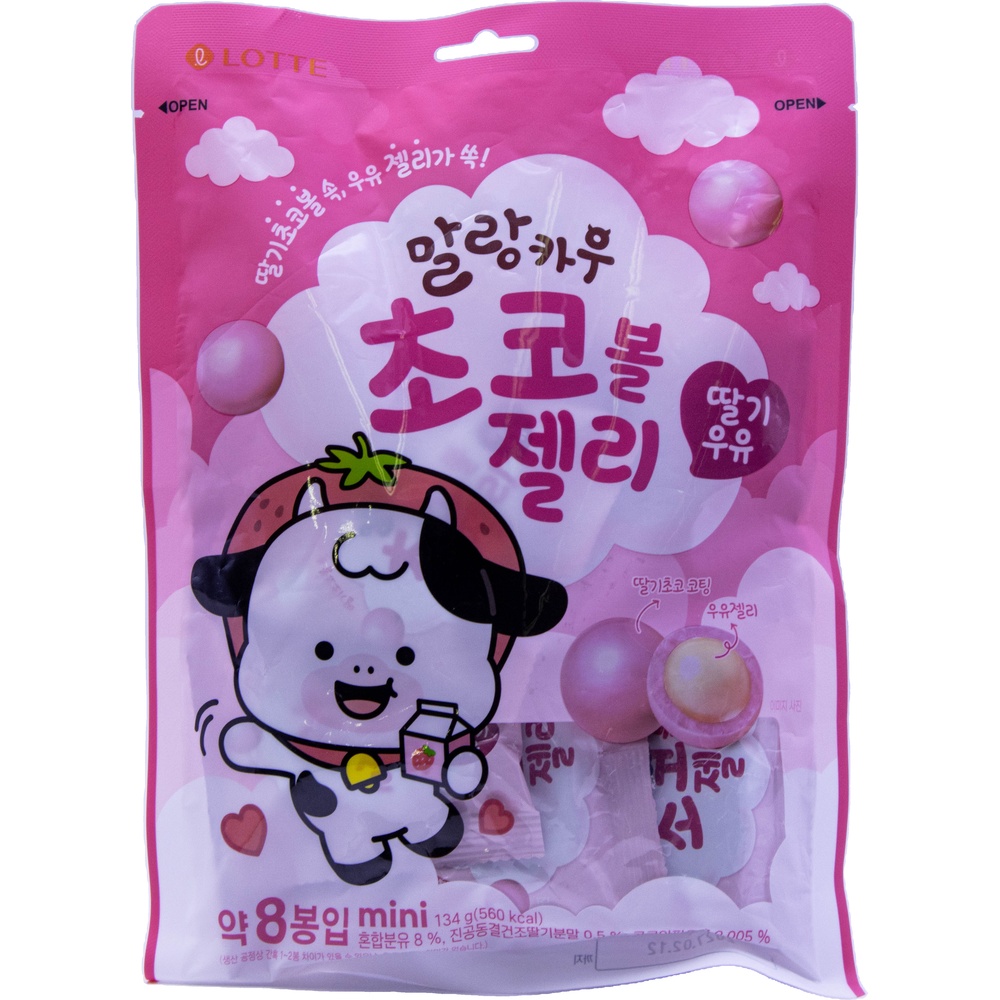 롯데 말랑카우 초코볼 젤리 딸기우유 16.8g