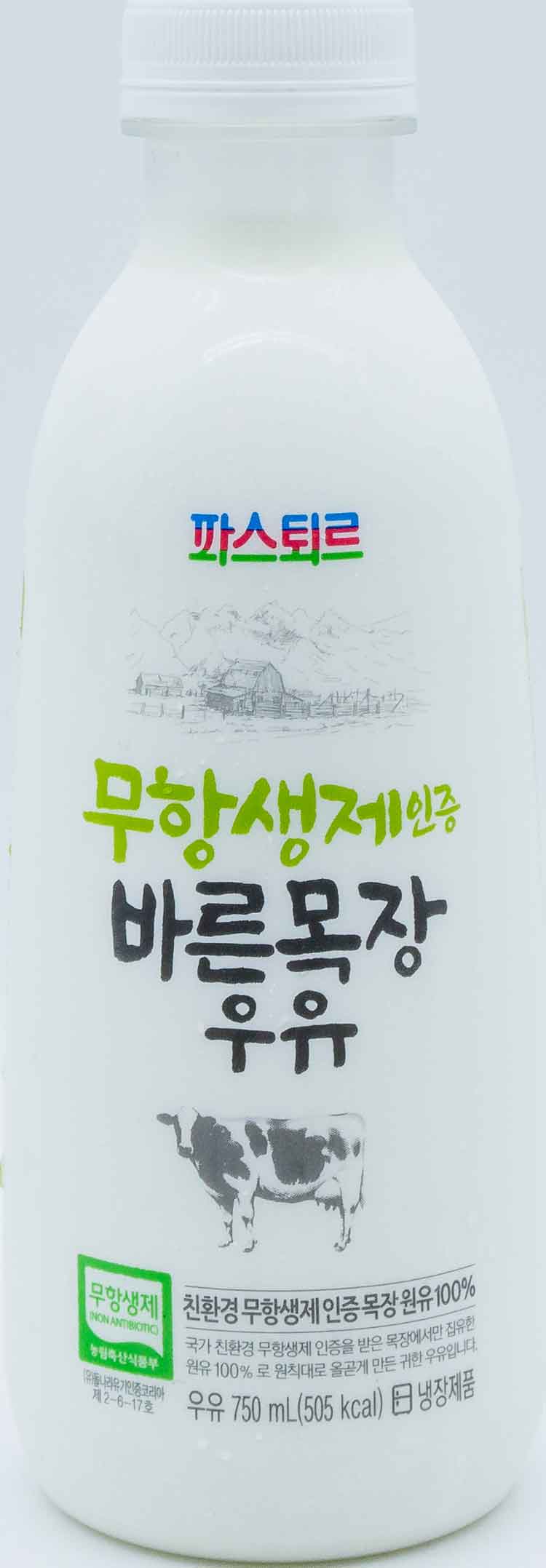 롯데푸드 파스퇴르 무항생제인증 바른목장 우유 750ml