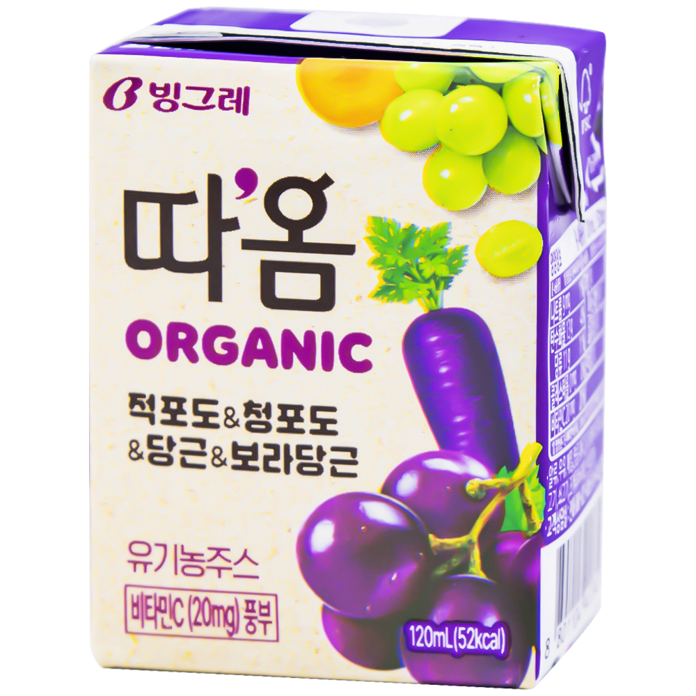 빙그레 따옴 유기농주스 적포도 청포도 당근 보라당근 120ml