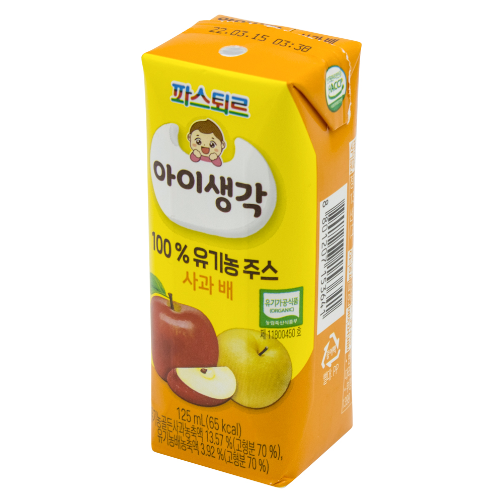 롯데 파스퇴르 유기농주스 사과배 125mL