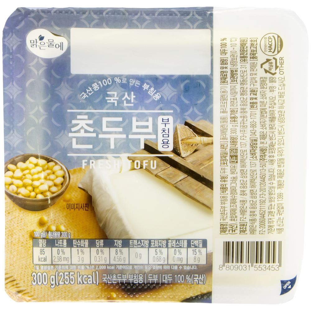 맑은물에 국산촌두부 부침용 300g