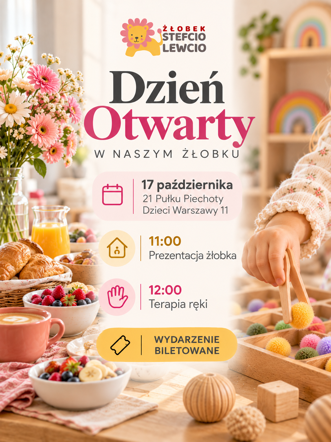 Plakat wydarzenia: Dzień Otwarty w Stefcio Lewcio na Gocławiu