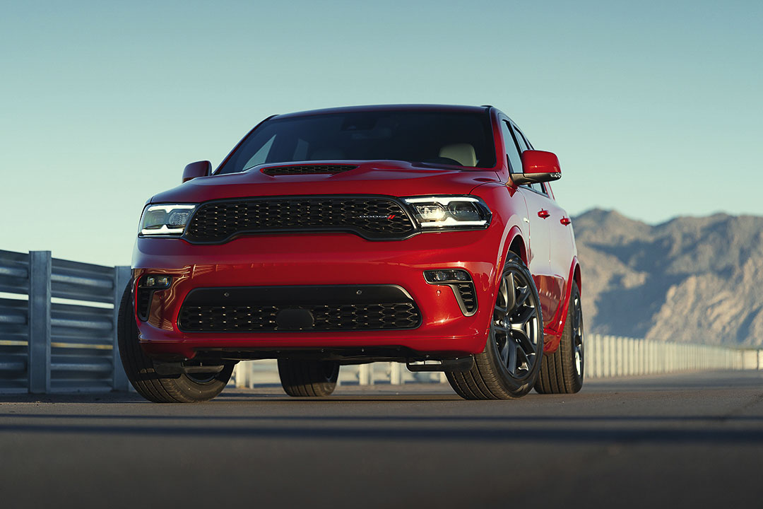 Vue 3/4 avant sur le design du Dodge Durango 2021.