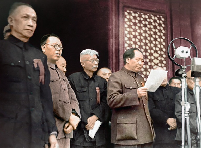 Mao Zedong proclaiming the People's Republic of China, 1949