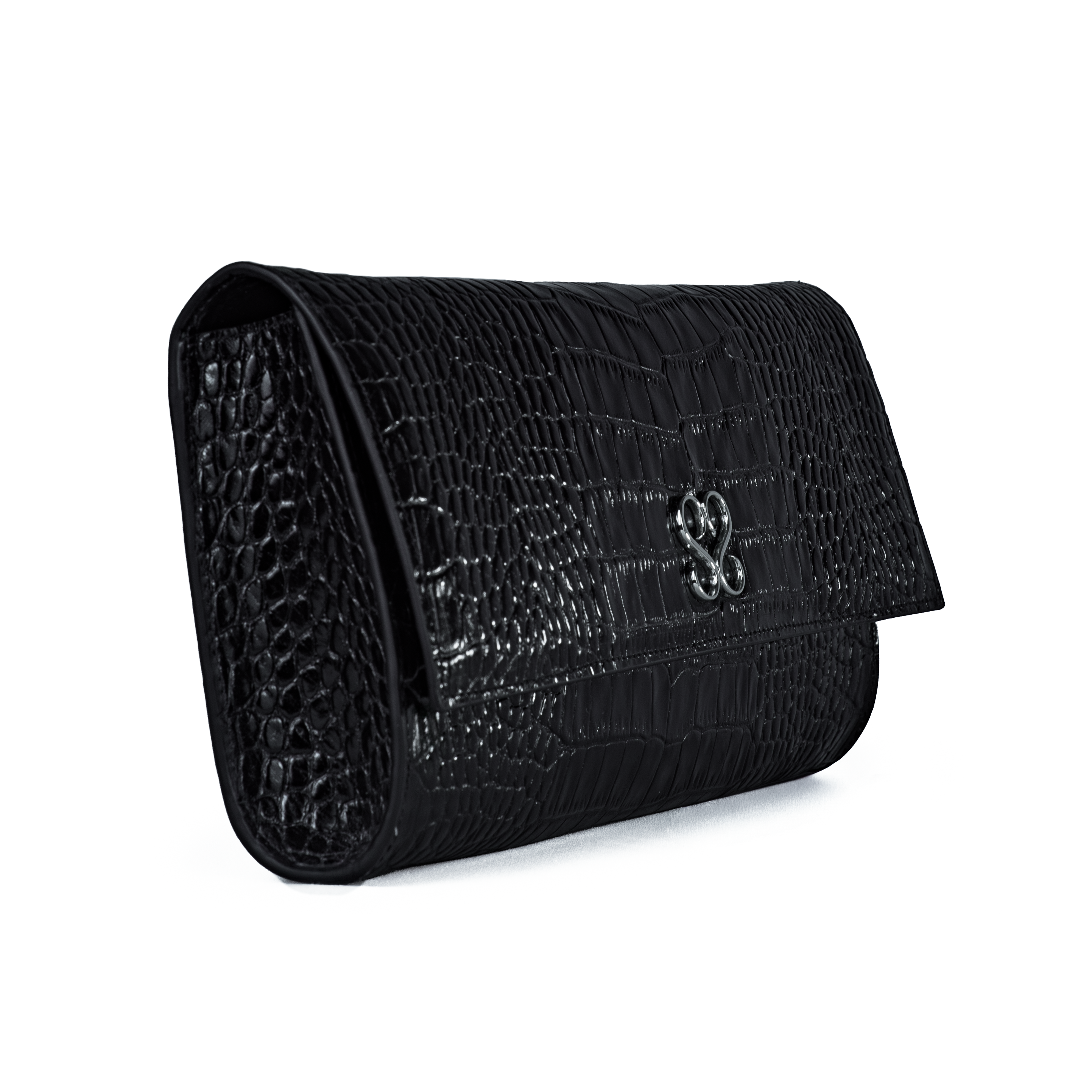 Valentina Croc Clutch in Black