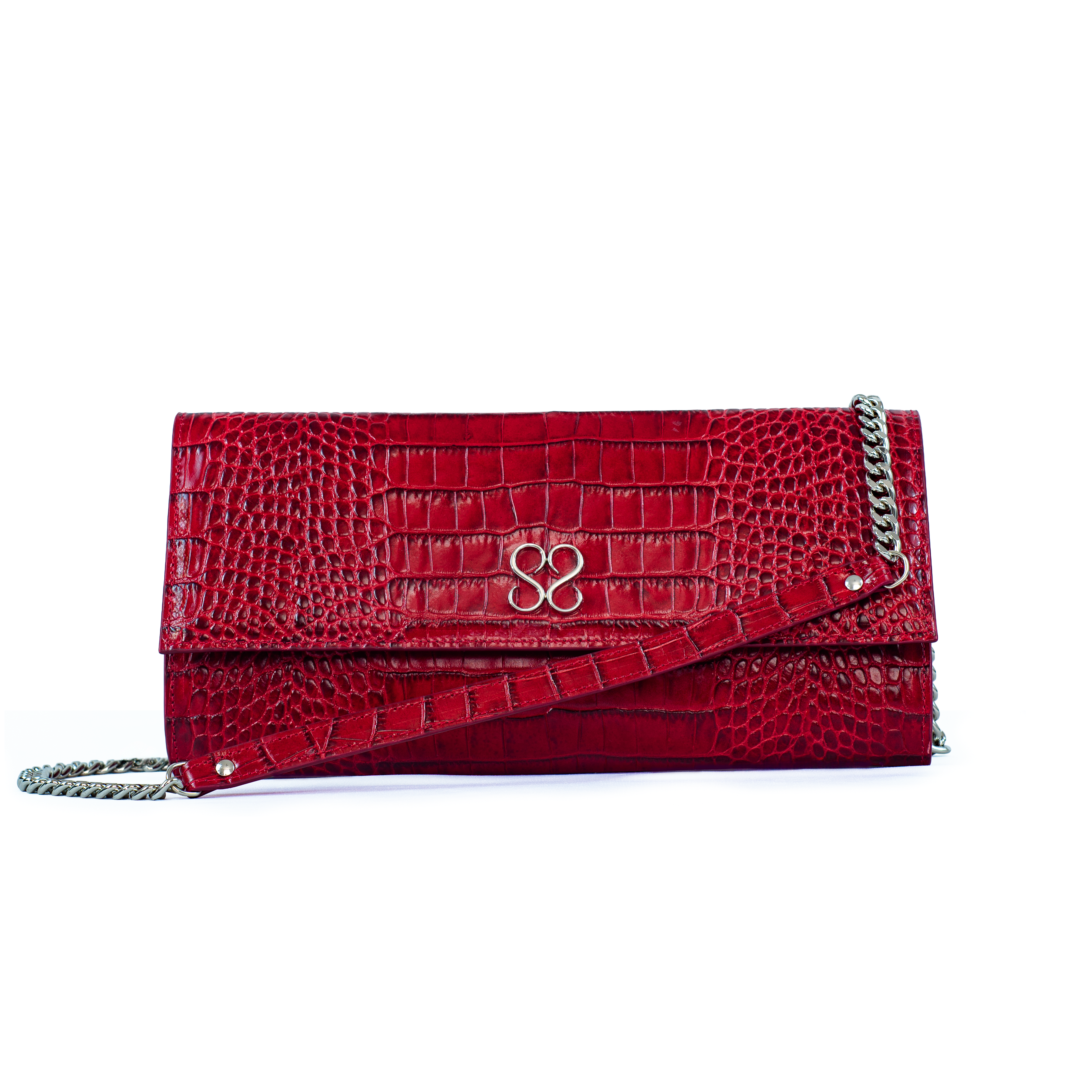 Valentina Croc Clutch in Barbados Cherry