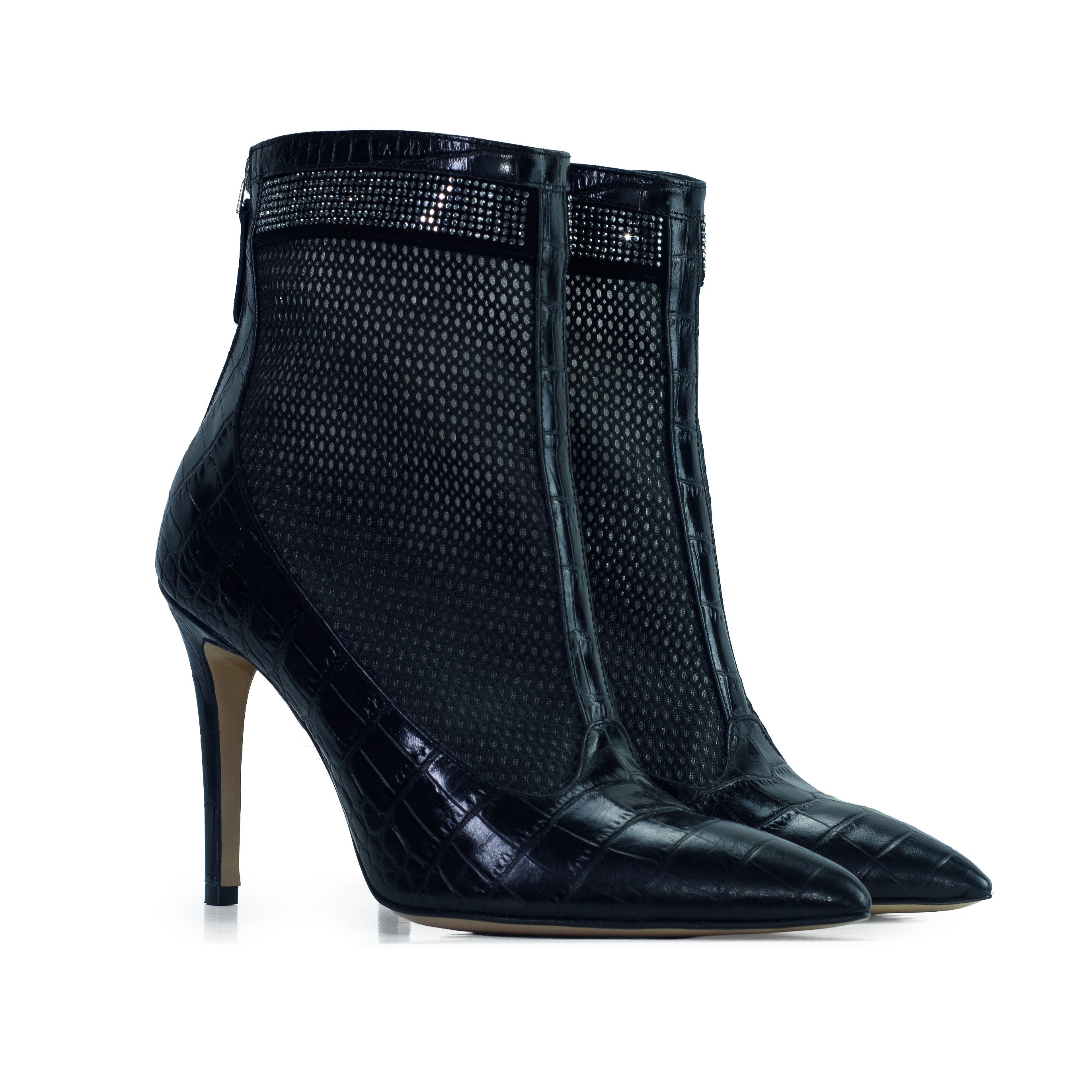Valentina Croc Mesh Boot in Black