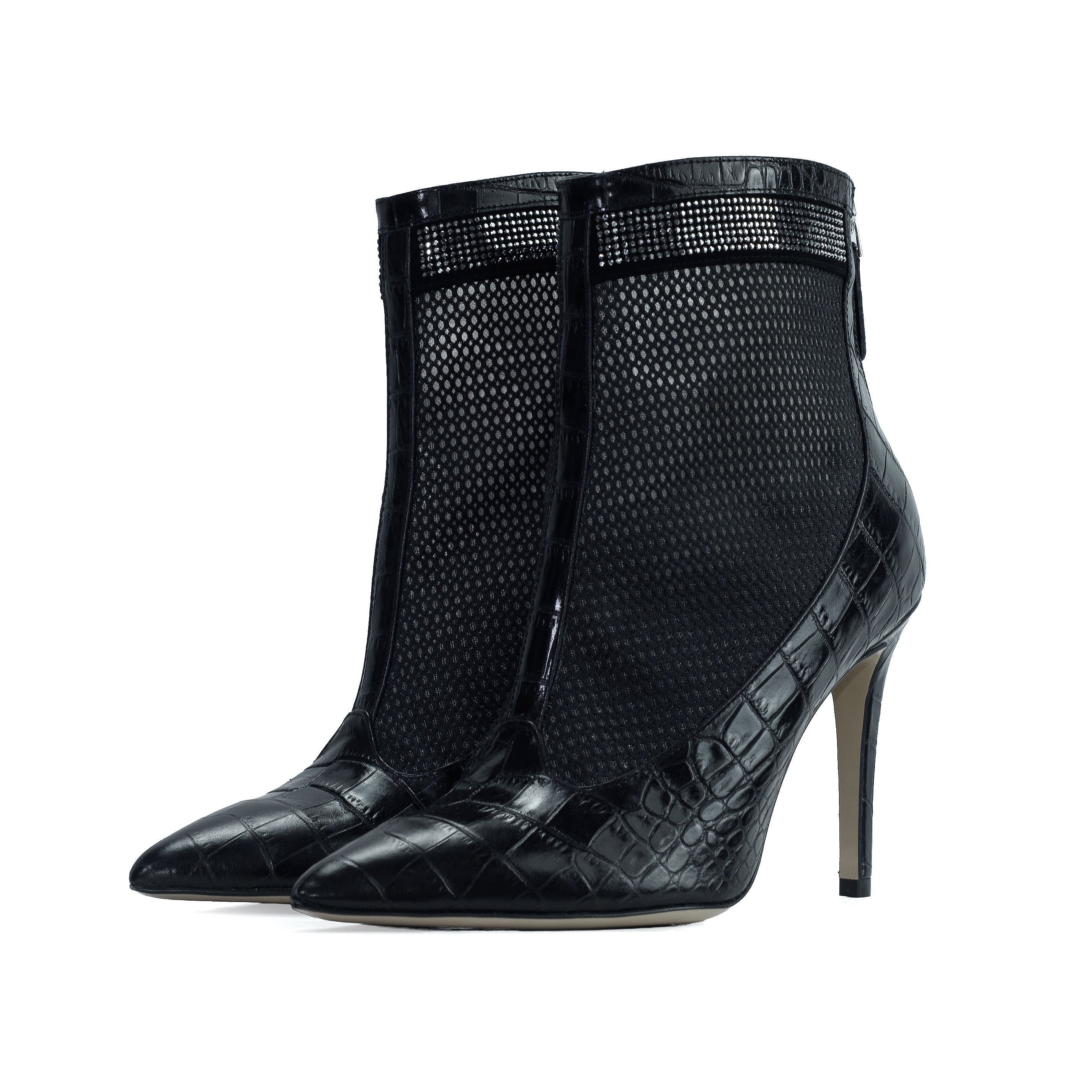 Valentina Croc Mesh Boot in Black