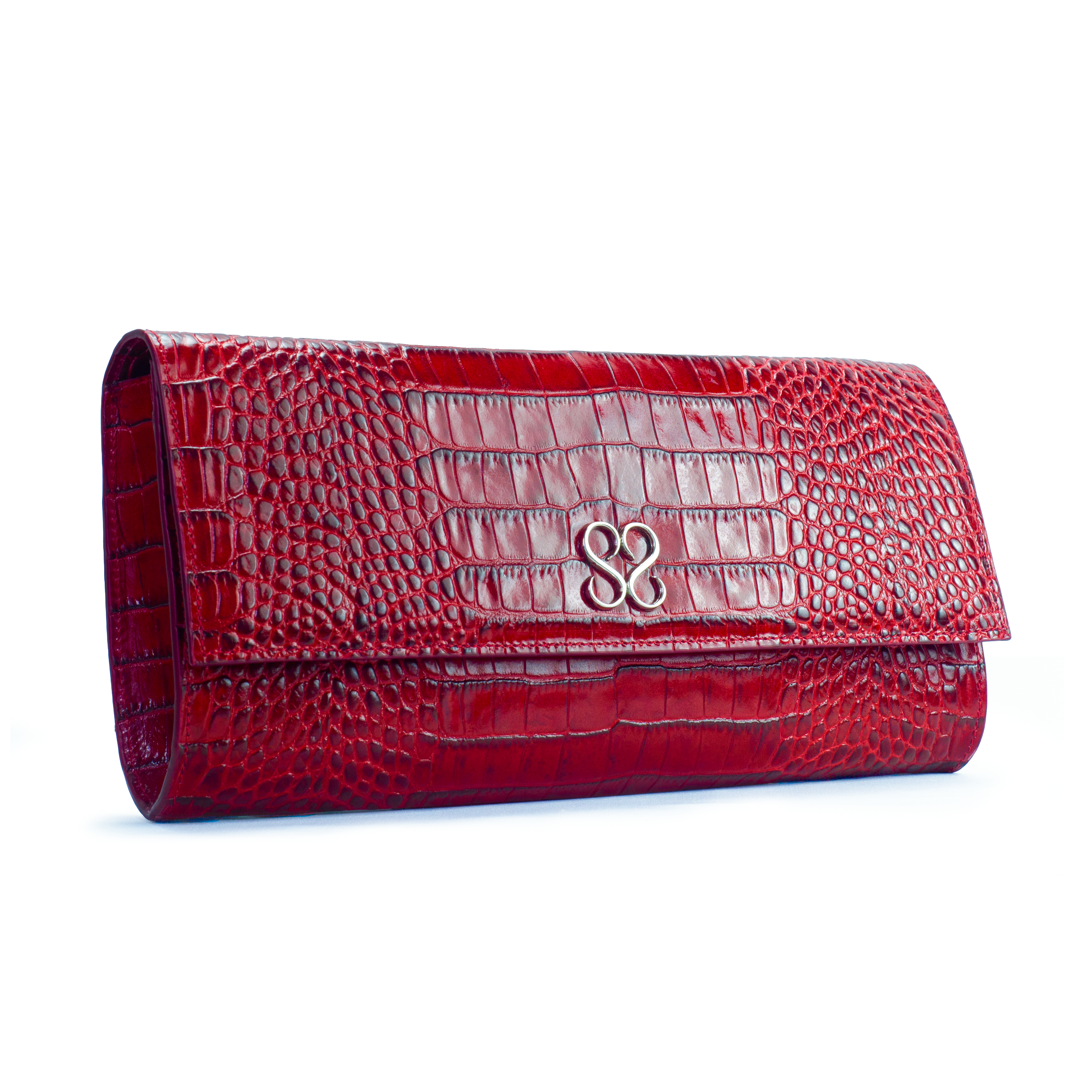 Valentina Croc Clutch in Barbados Cherry