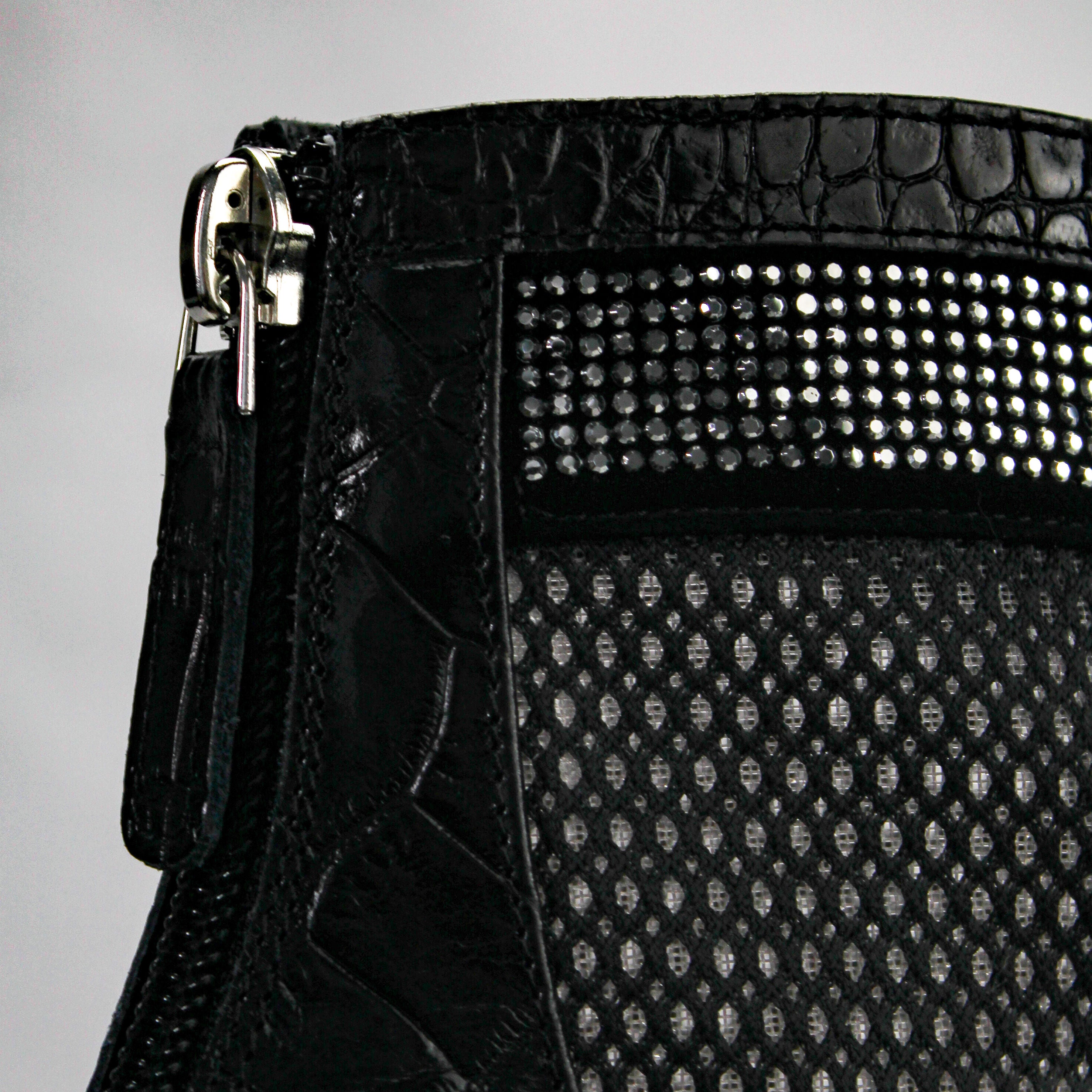 Valentina Croc Mesh Boot in Black