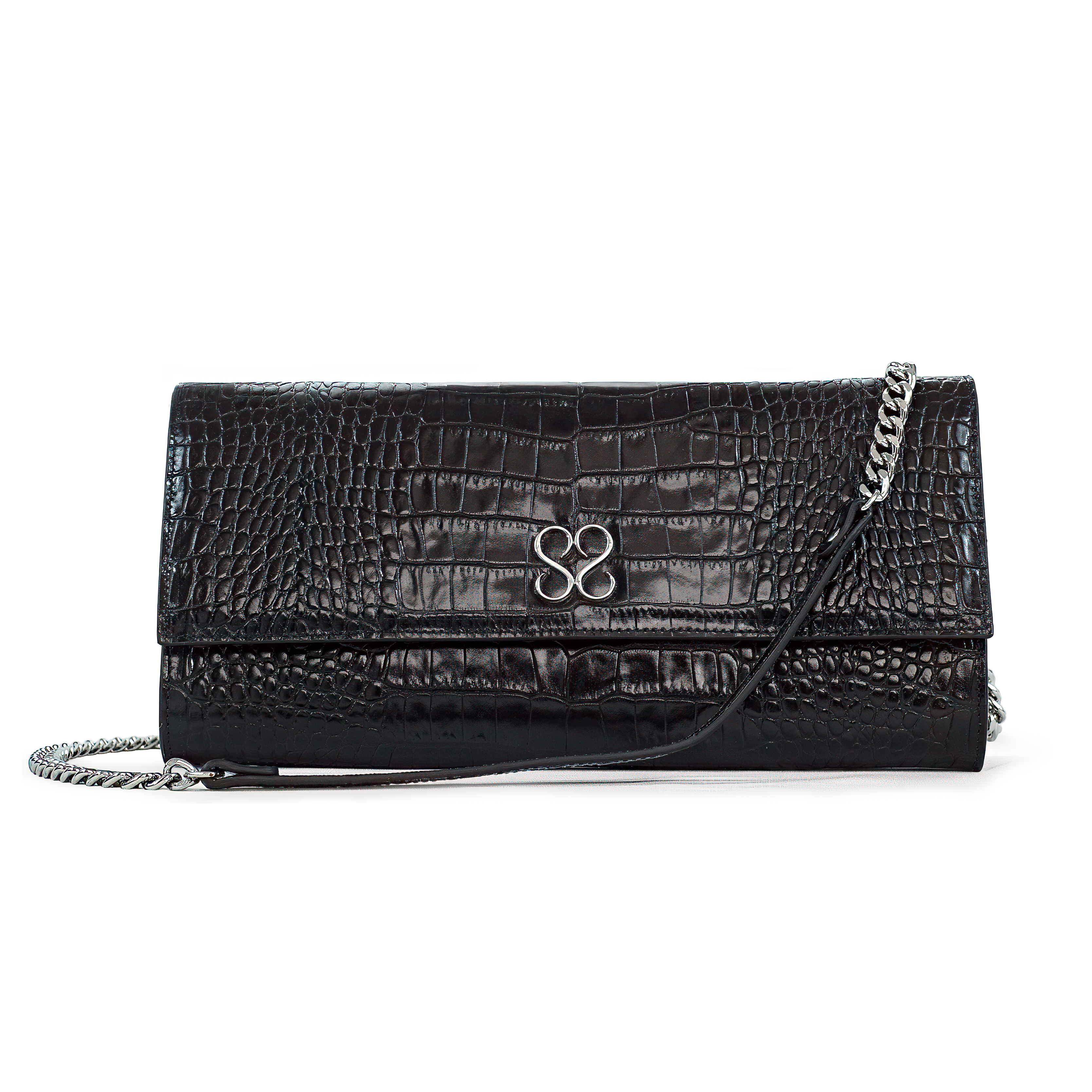 Valentina Croc Clutch in Black