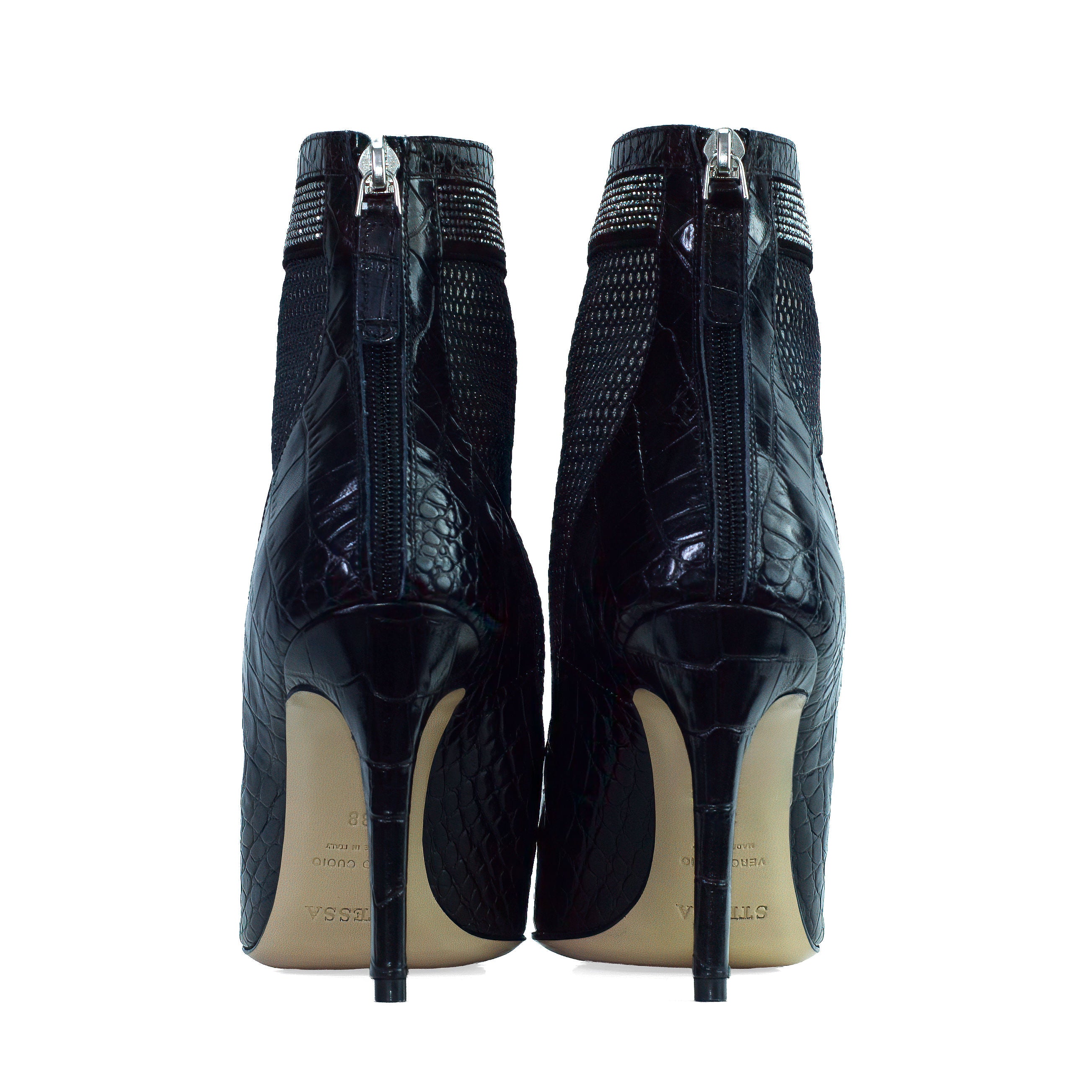 Valentina Croc Mesh Boot in Black
