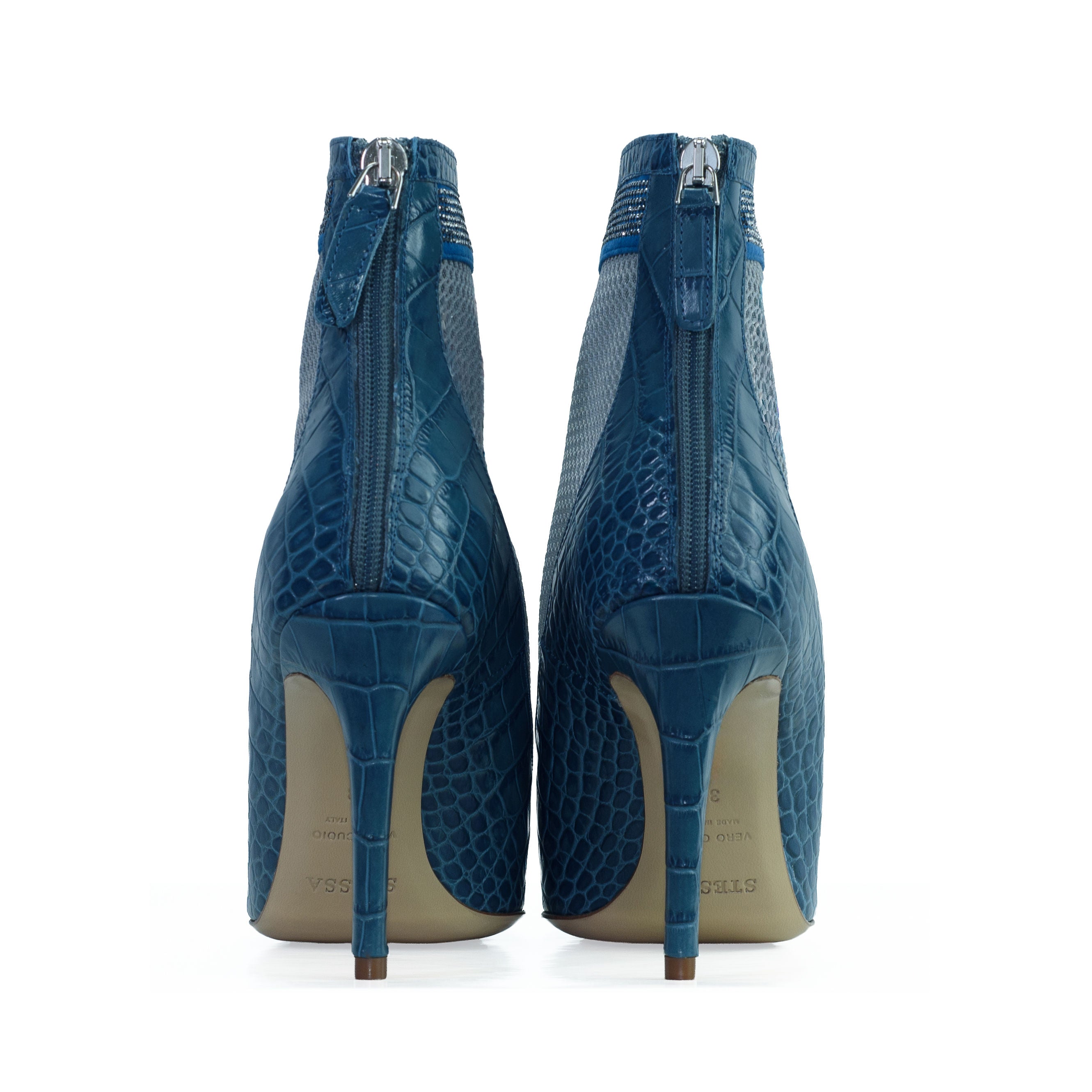 Valentina Croc Mesh Boot in Shadow Blue
