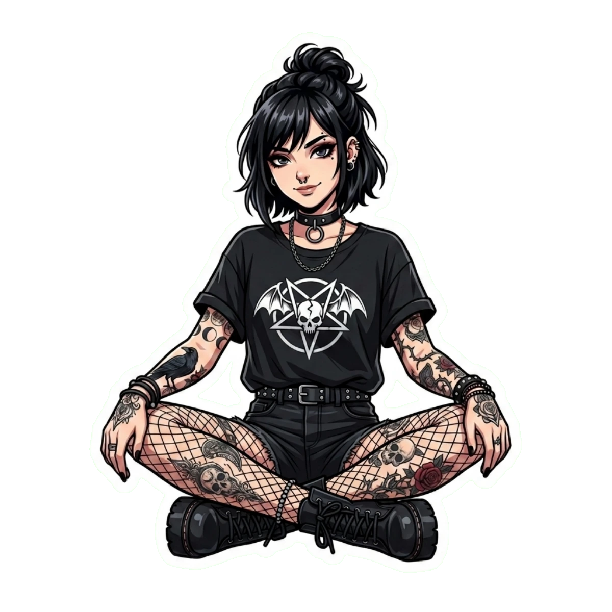 Gothic Anime Girl with Tattoos | Die-Cut Decal for Notebooks