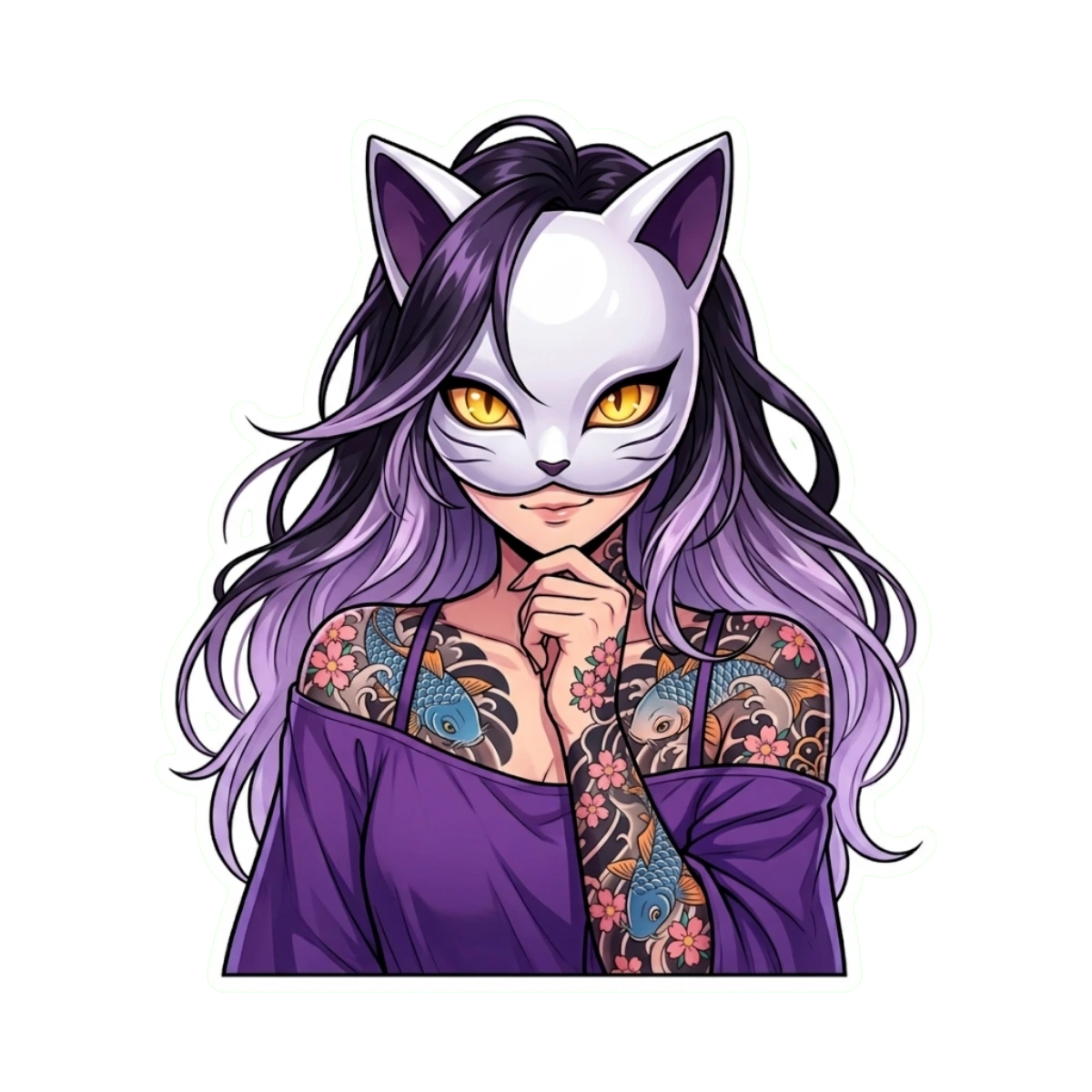 Anime Girl Cat Mask | Tattooed E-Girl Vinyl Laptop Decal