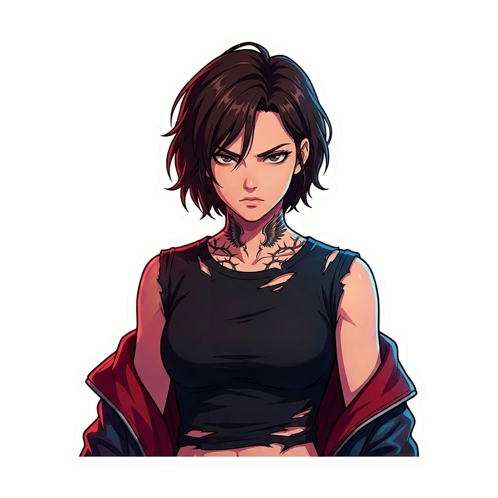 Edgy Anime Girl Vinyl Sticker, Aesthetic Decal for Laptop & Bottle