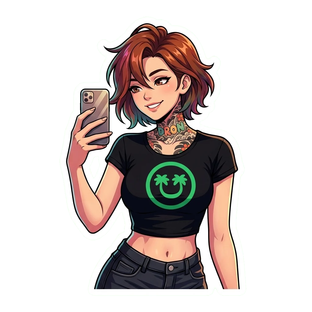 Girl Selfie Aesthetic | Tattoo Girl Sticker