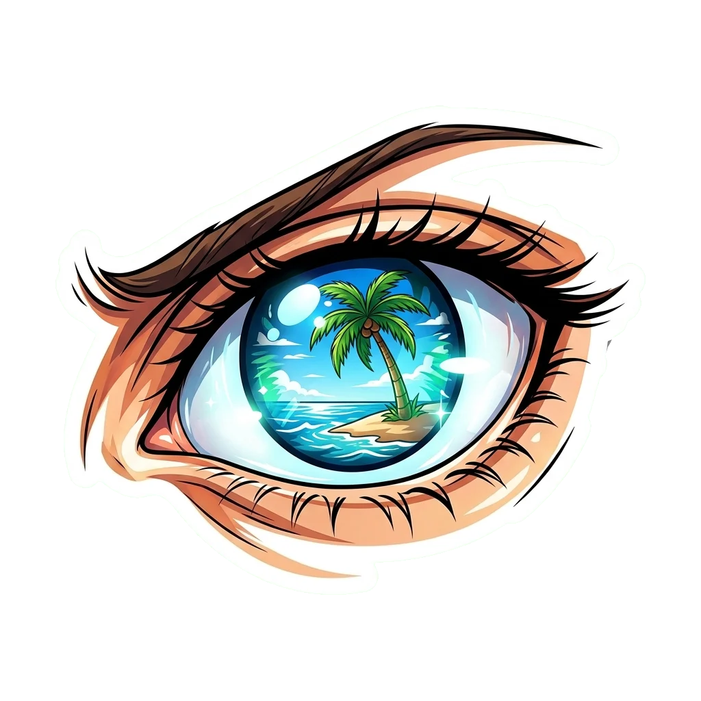 Aesthetic Tropical Eye Sticker, Beach Vibe Decal, Waterproof Vinyl