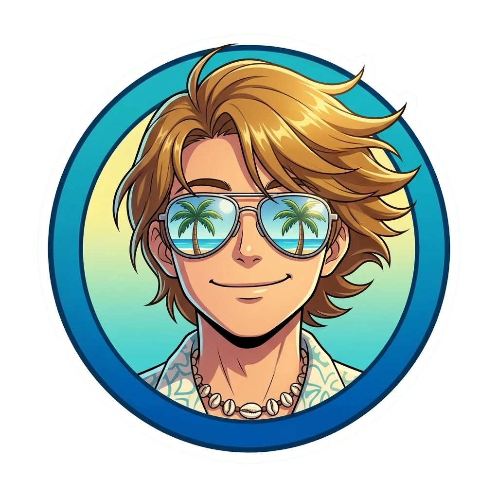 Cute Summer Boy Anime Sticker | Aesthetic Laptop Decal | Beach Vibes