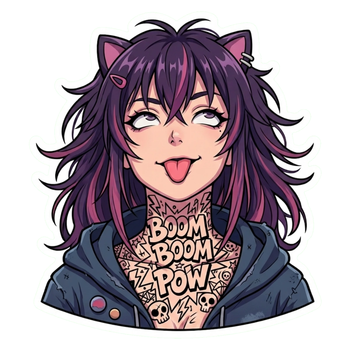 Neko Anime Girl Tattoo Sticker | Manga Die-Cut Decal