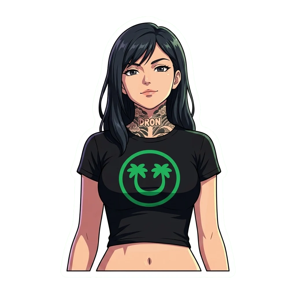 Anime Tattoo Girl Vinyl Sticker, Edgy E-Girl Decal, Aesthetic Laptop