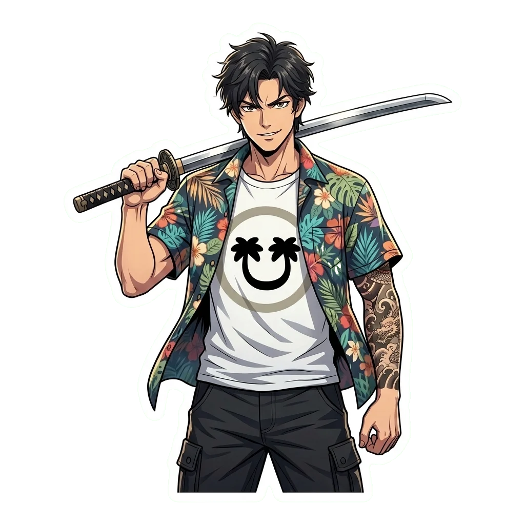 Samurai Anime Sticker, Aesthetic