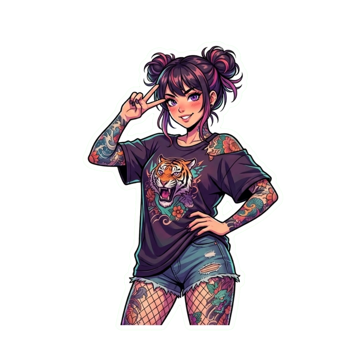 Tattooed Anime Girl Vinyl | Cute Aesthetic Laptop Decal Gift