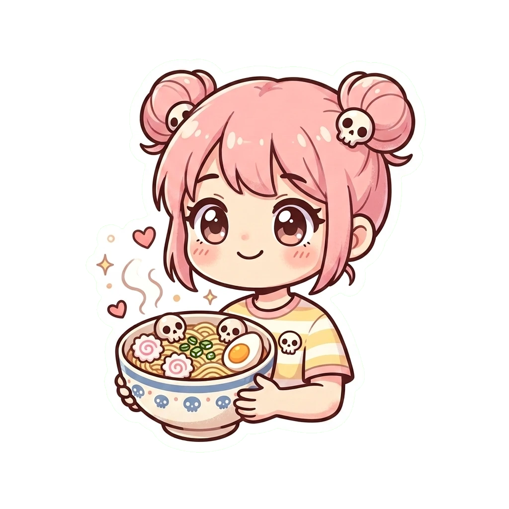 Kawaii Ramen Girl Vinyl | Pastel Goth Anime Decal for Laptop