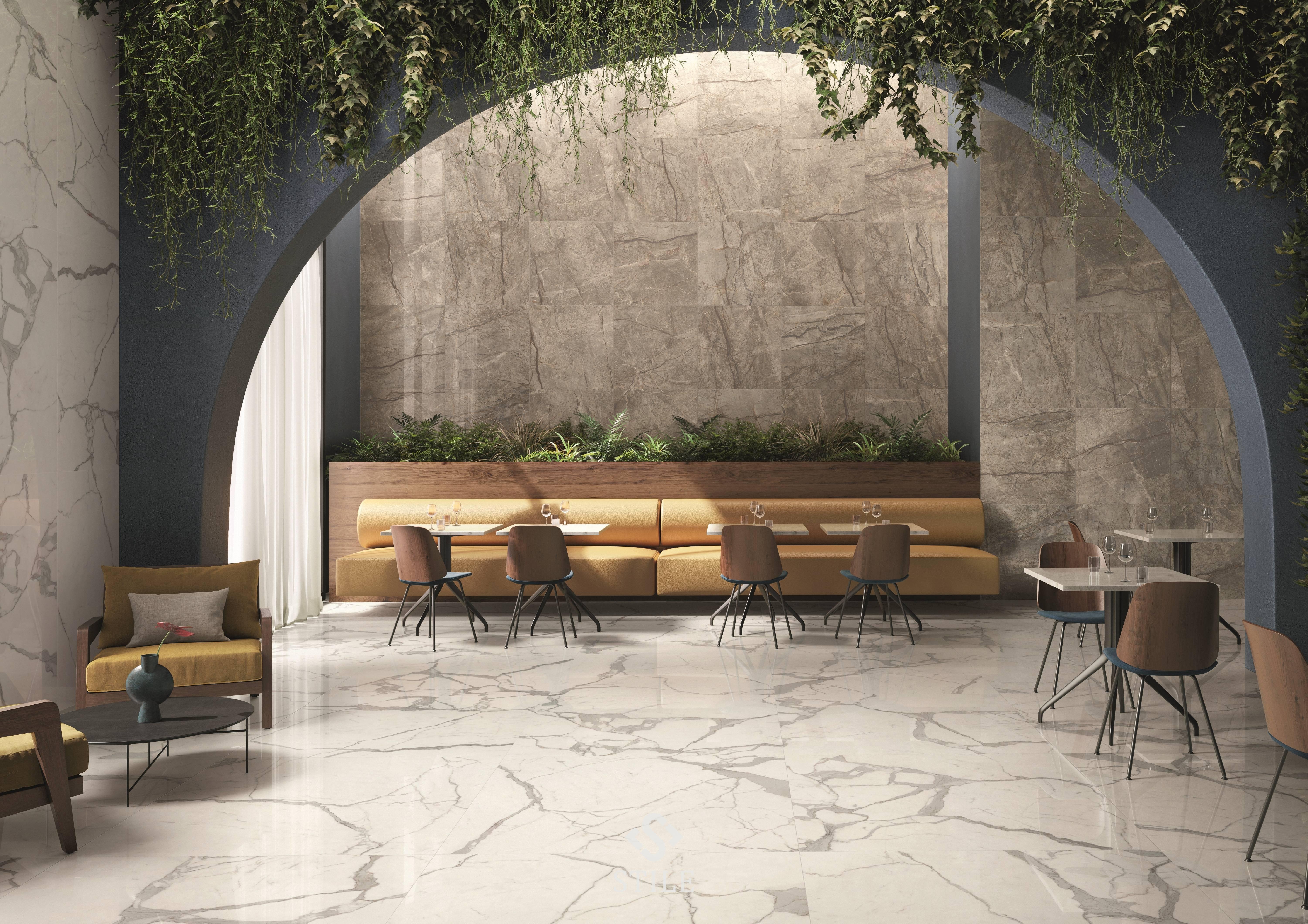 Sintered stone for wall cladding and flooring in restaurants