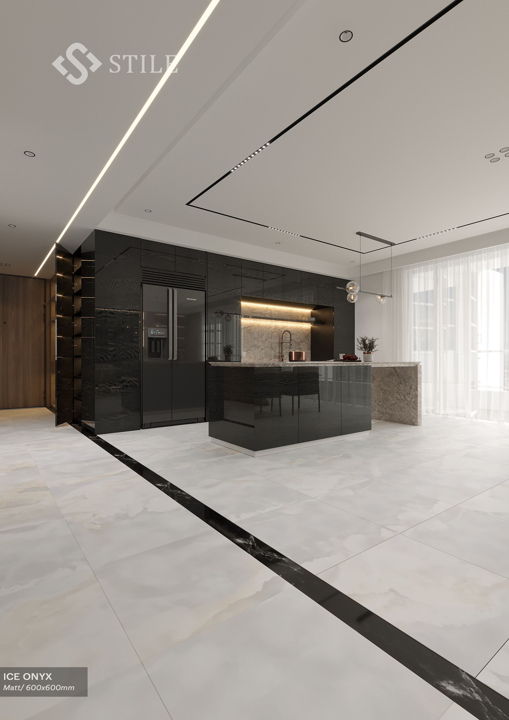 Gạch ốp lát ICE ONYX mờ 600x600 trong hạng mục lát sàn phòng bếp