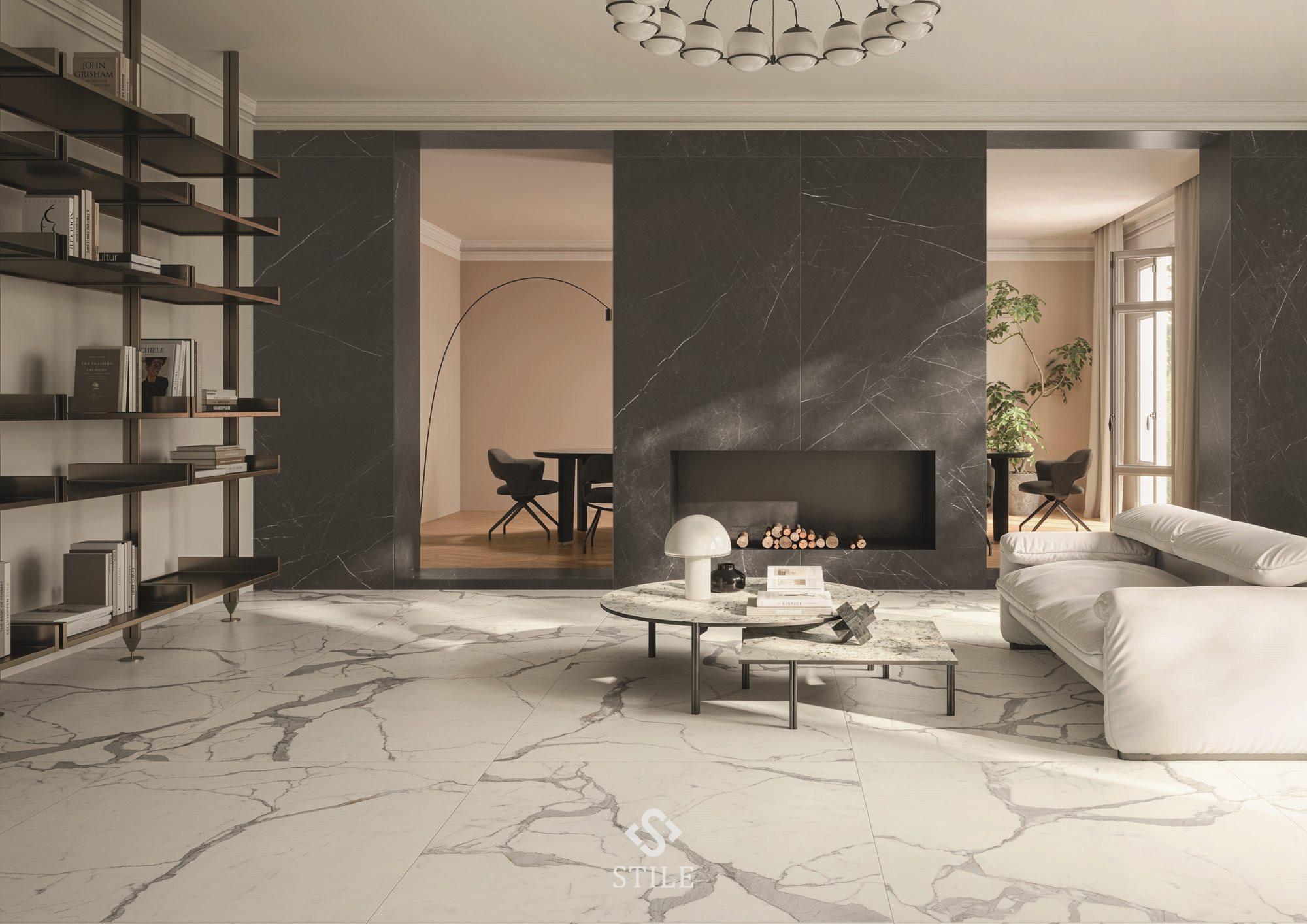 Ứng dụng gạch vân đá marble khổ lớn trong không gian phòng khách
