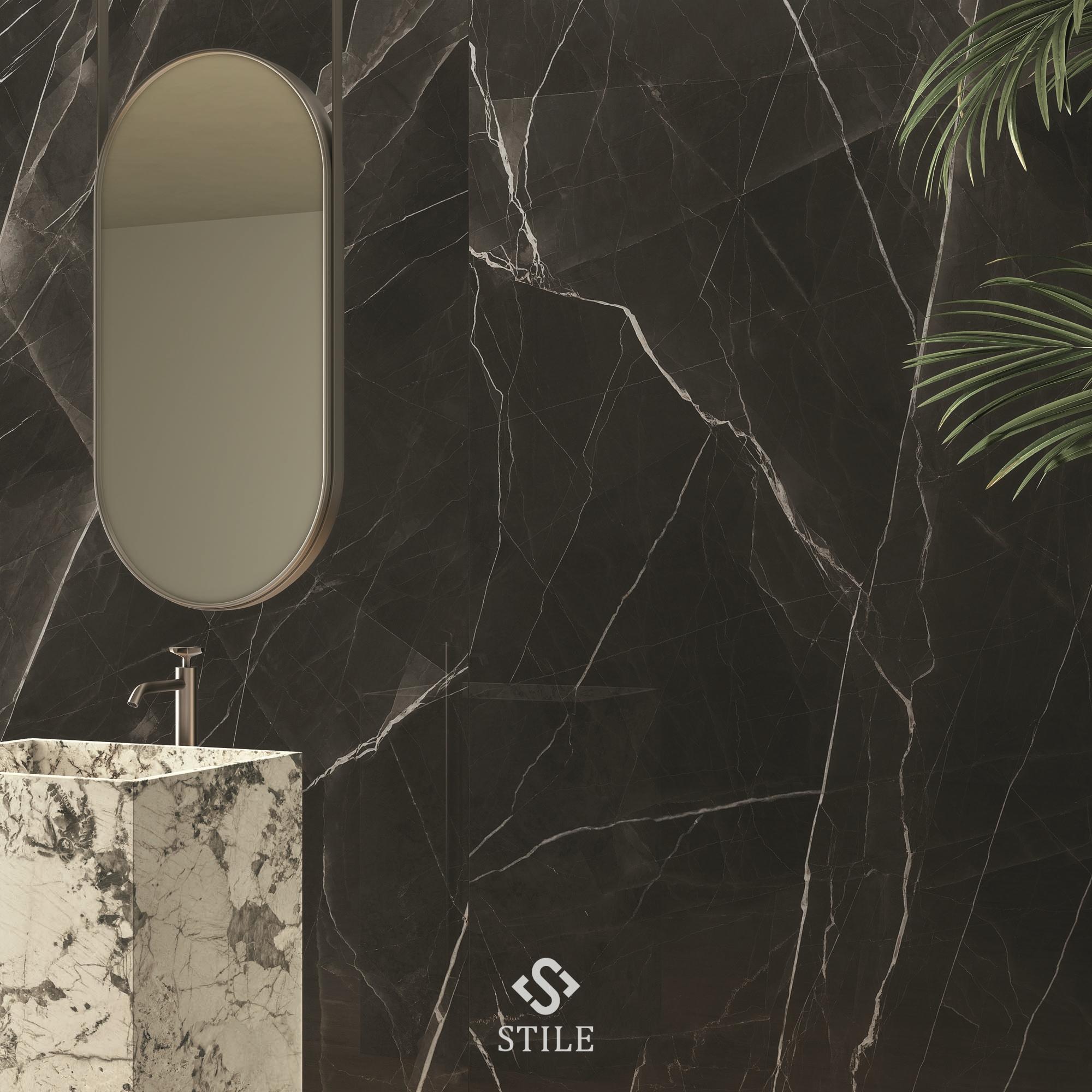 Applications of marble look tiles in luxurious bathroom spaces