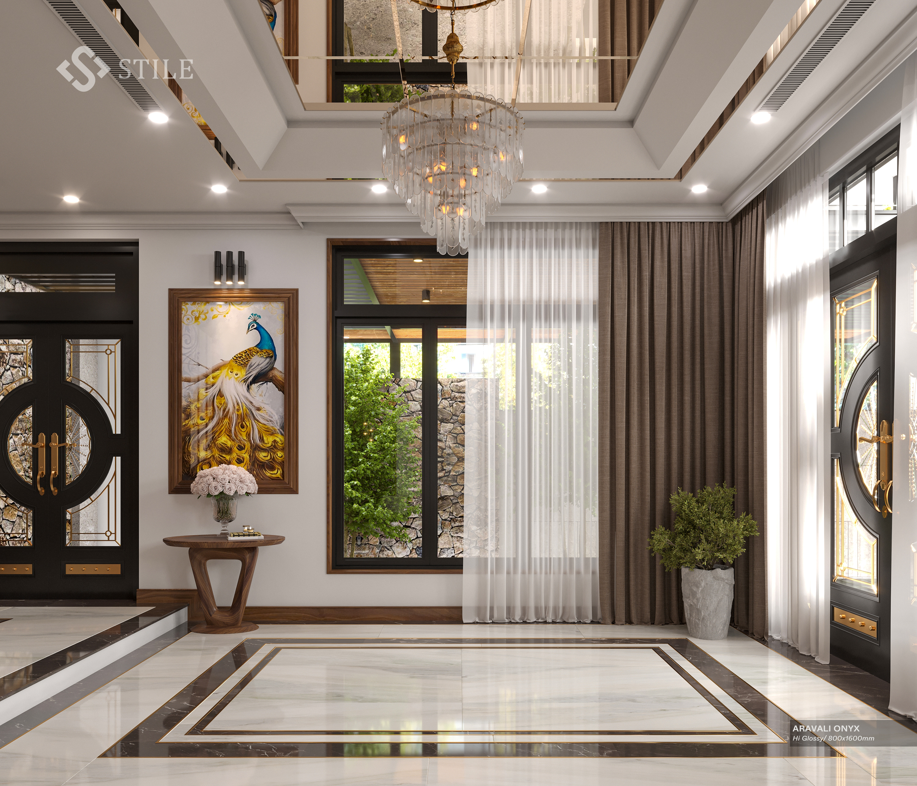 Đá nung kết ARAVALI ONYX siêu bóng 800x1600 hạng mục lát sàn phòng khách