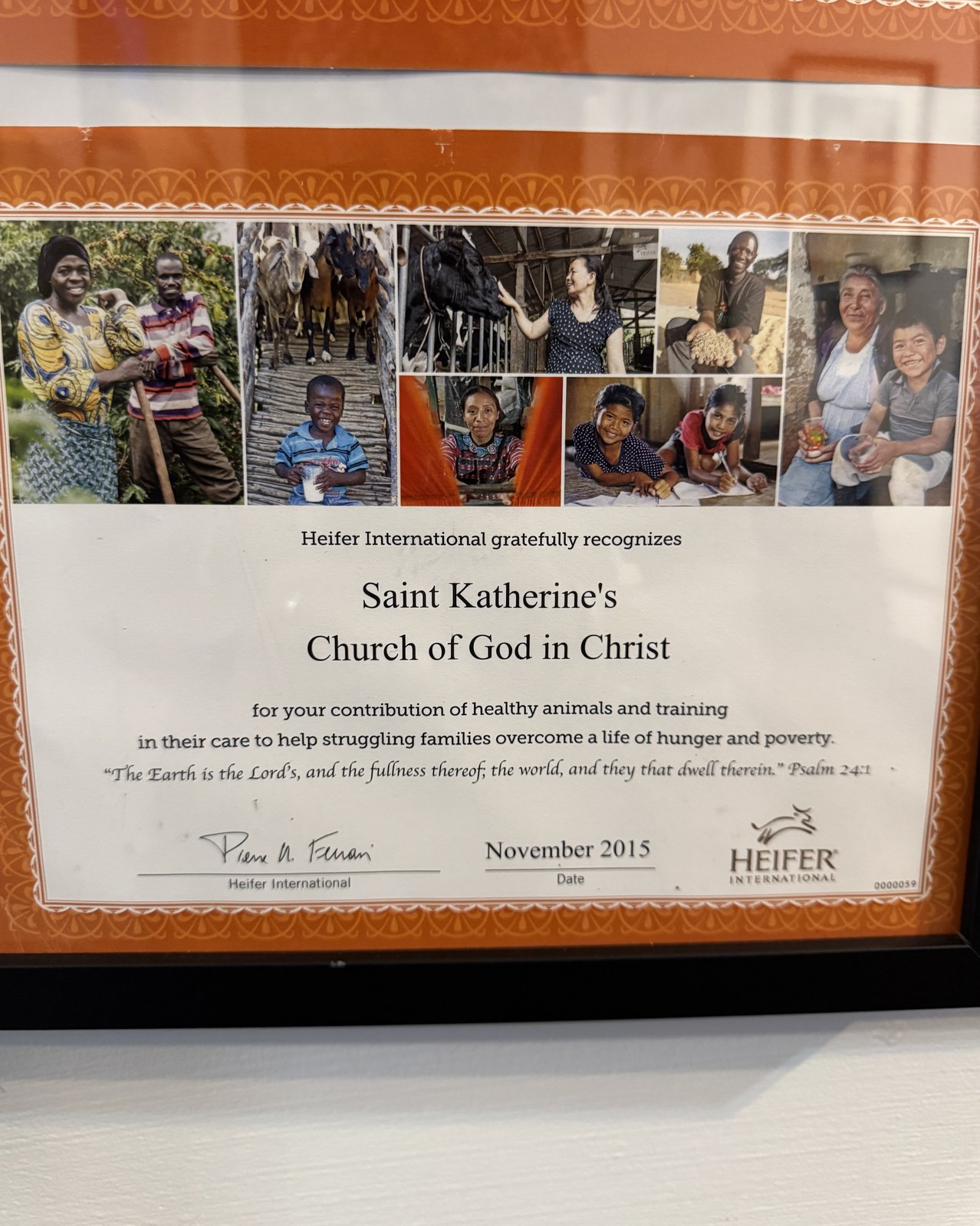 Certificate of recognition, November 2015